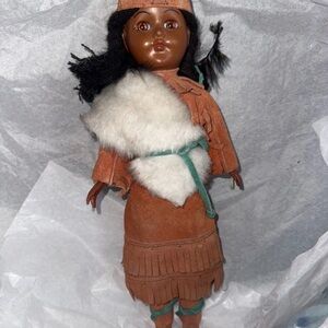 Vintage Native American-Doll 11” Indian Inspired Brown and White Doll